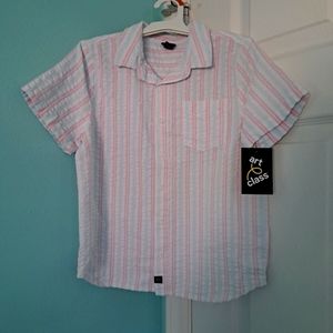 Art Class Multicolor Striped Short Sleeve Button Front Shirt Size S 6/7 For boys